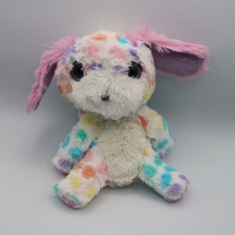 Colorful Bunny Plush Toy Stuffed Animal Soft Rainbow Pastel Sparkle Ears 9"